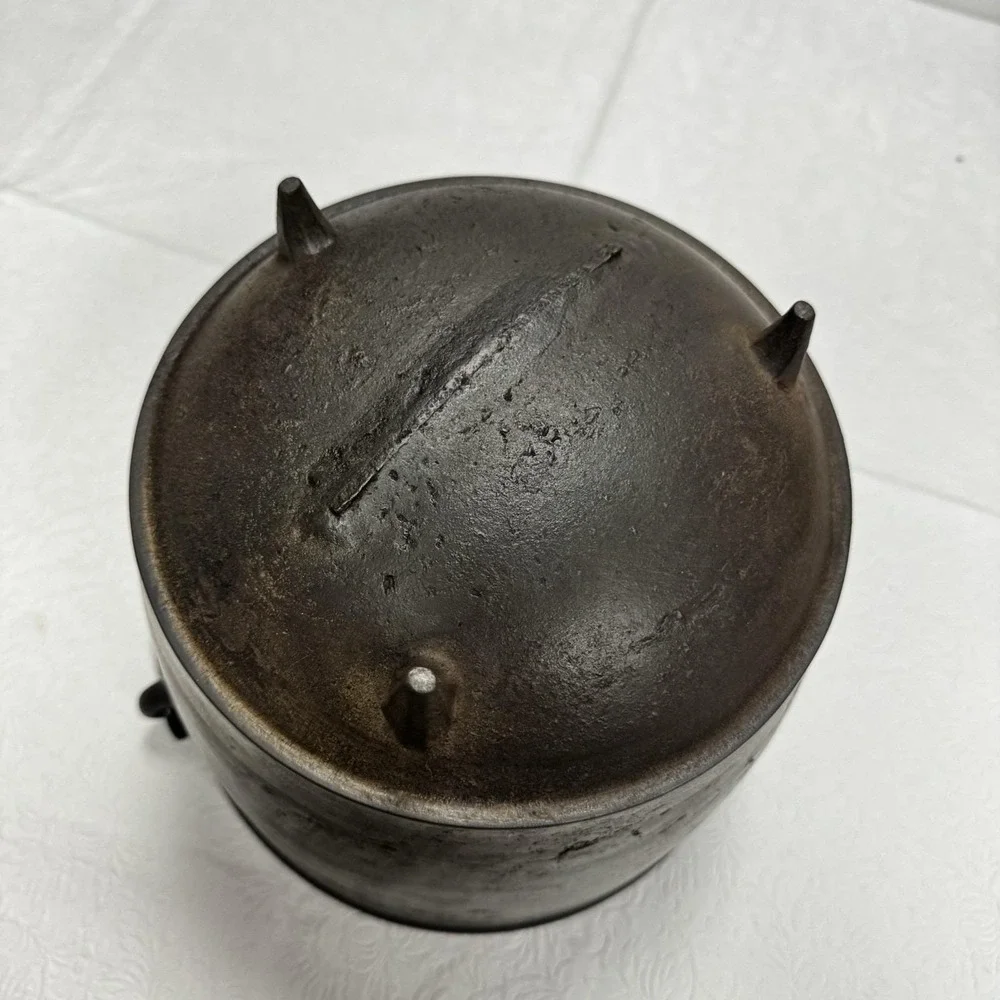 Antique Cast Iron Cauldron Pot 3 Legged Spider Gate Marked Bail Handle Primitive